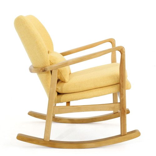 Elegant Rocking Chair With Linen Cushion - Yellow