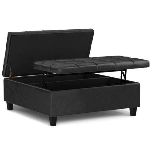 Harrison - Large Square Coffee Table Storage Ottoman - Distressed Black