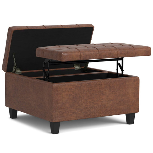Harrison - Square Small Coffee Table Storage Ottoman - Brown