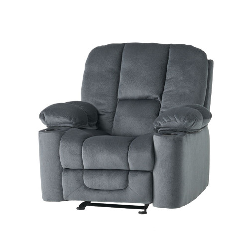 Luxurious Manual Recliner Chair With Skin-Friendly And Dual Cup Holders - Silver