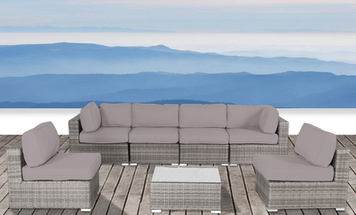 Rattan Wicker 6 Person Seating Group With Sunbrella Cushions - Gray / Taupe
