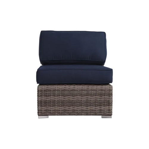 Stylish Rattan Wicker 6 Person Seating Group With Premium Sunbrella Cushions Perfect For Outdoor Entertaining - Dark Gray / Navy Blue
