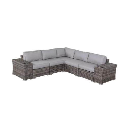 7 Piece Rattan Sectional Sofa Set With Cushions - Gray Mix
