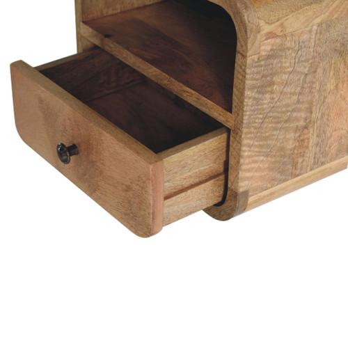 Extra Mini Wall Mounted Curved Nightstand With Open Slot - Brown