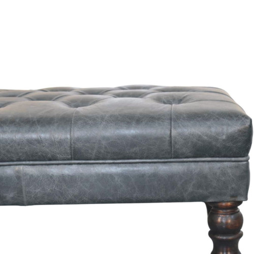 Buffalo - Leather Ottoman With Castor Legs - Brown / Teal