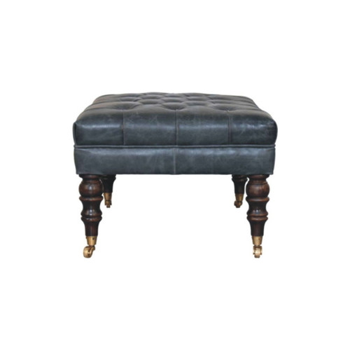 Buffalo - Leather Ottoman With Castor Legs - Brown / Teal