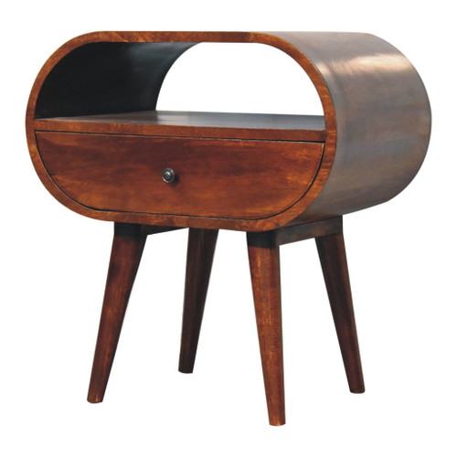 Large Circular Open Bedside Table - Brown