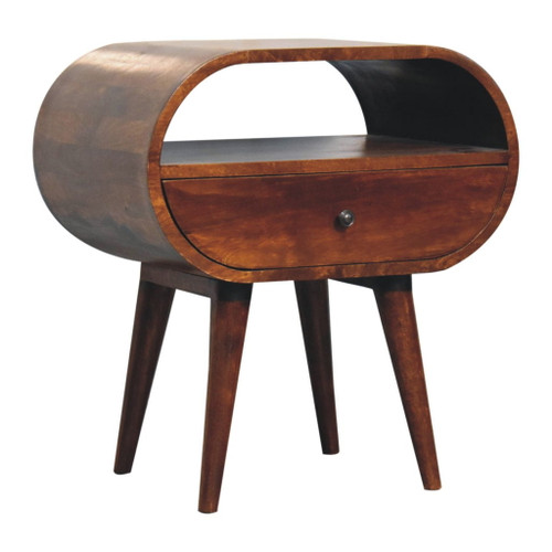 Large Circular Open Bedside Table - Brown