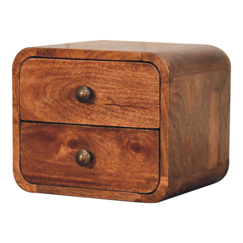 Mini Curved Wall Mounted Bedside Table - Brown