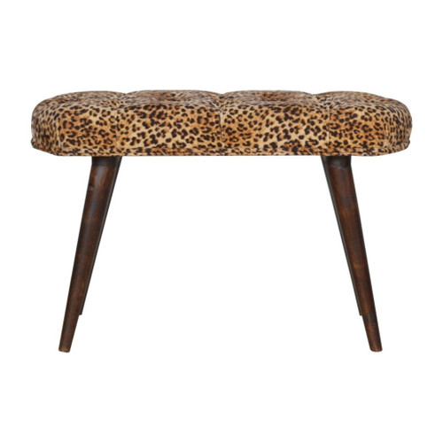 Leopard Print Deep Button Bench - Walnut