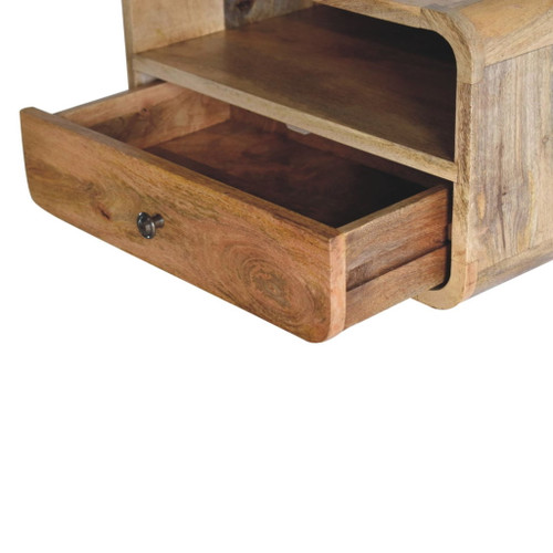 Large Curve Upper Slot Floating Bedside Table - Brown