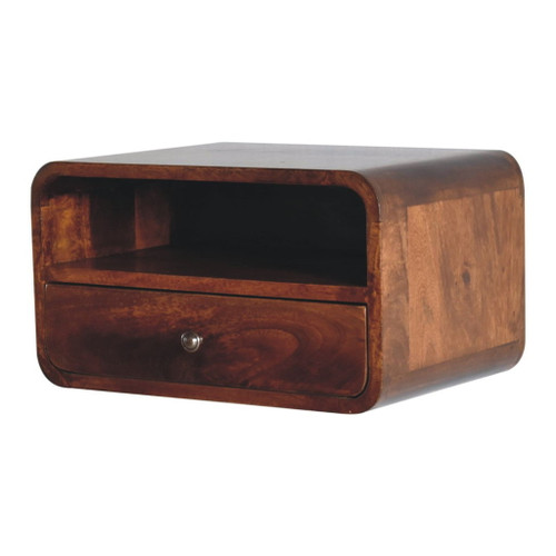 Large Curve Upper Slot Floating Bedside Table - Dak Brown