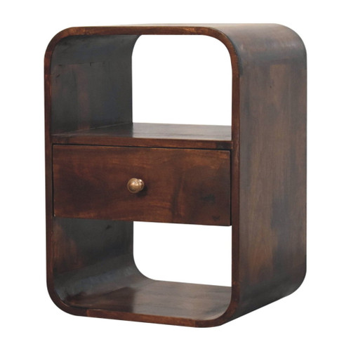 Curved Edge Bedside Table - Walnut