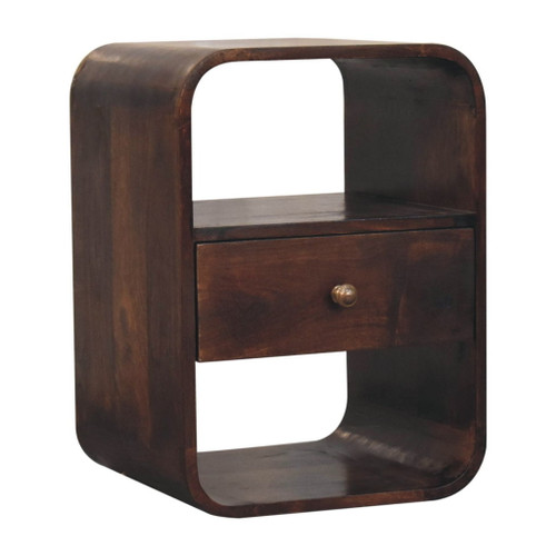 Curved Edge Bedside Table - Walnut