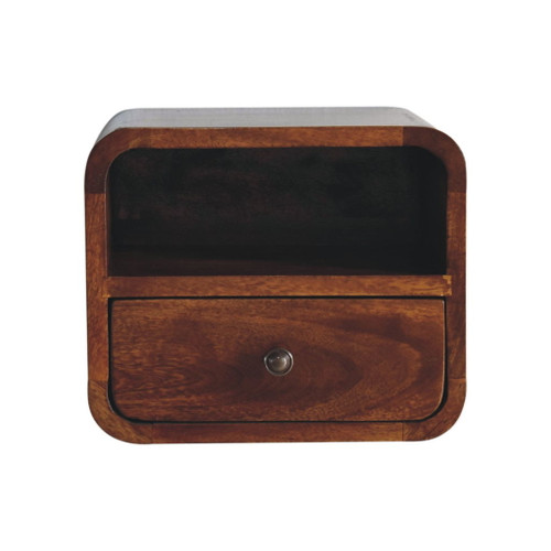 Extra Mini Wall Mounted Curved Nightstand & Open Slot - Brown