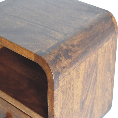 Extra Mini Wall Mounted Curved Nightstand & Open Slot - Brown