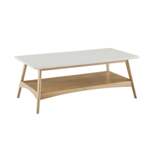 Modern Coffee Table With Extra Storage Manufactured Wood Top Solid Wood Frame - Off White / Natural