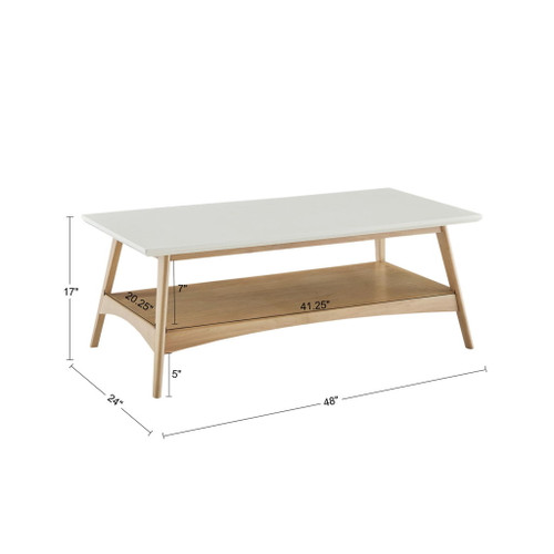 Modern Coffee Table With Extra Storage Manufactured Wood Top Solid Wood Frame - Off White / Natural