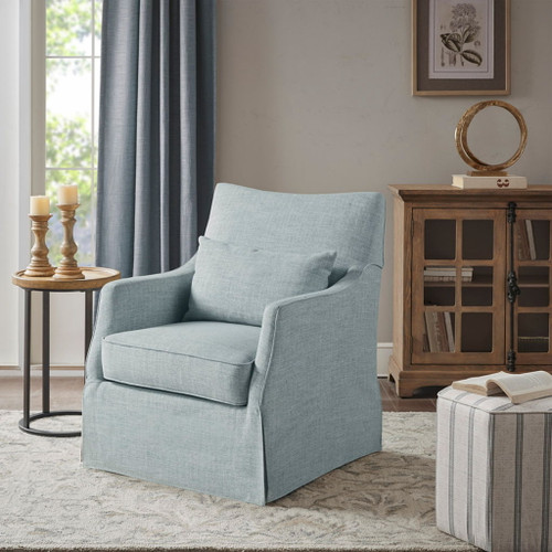Modern Design London Skirted Swivel Chair With 360 Degree Rotation - Light Blue