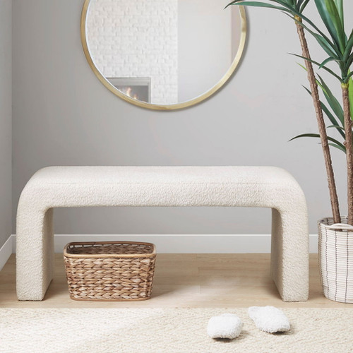 Modern Boucle Waterfall Bench - Cream