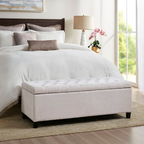 Elegant Design Tufted Top Soft Close Storage Bench Upholstered - Natural