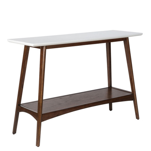 Console Table With Lower Shelf - Off White / Pecan Wood