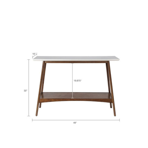 Console Table With Lower Shelf - Off White / Pecan Wood