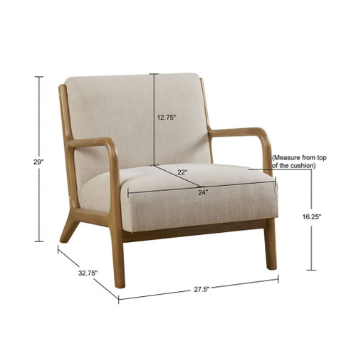 Mid - Century Design Lounge Chair With Upholstered Seat - Cream
