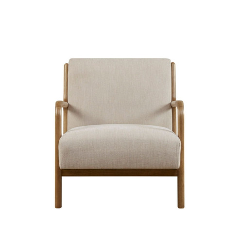 Mid - Century Design Lounge Chair With Upholstered Seat - Cream