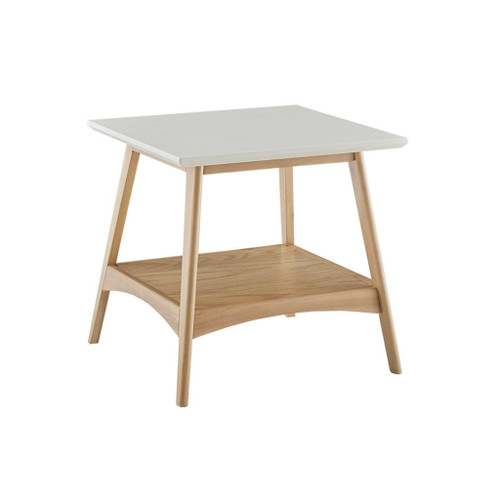 Mid - Century End Table With Storage Shelf - Off White / Natural