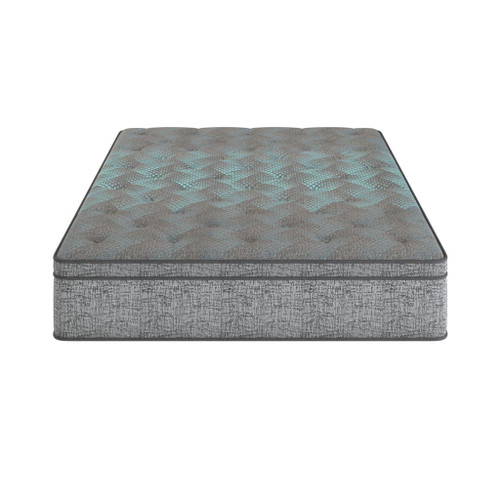 Comfort Care - 12" Twin Hybrid Euro Top Mattress, Plush Comfort, Cooling Support - Gray / Blue