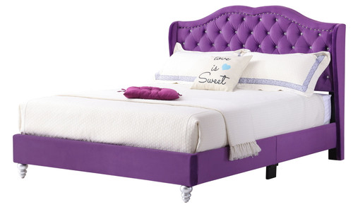 Queen Elegant Transitional Upholstered Bed - Purple