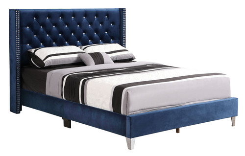 Queen Upholstered Bed - Navy Blue