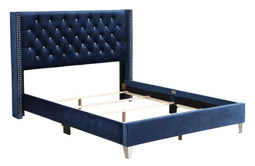 Queen Upholstered Bed - Navy Blue