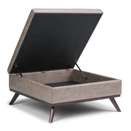 Owen - Square Coffee Table Storage Ottoman - Distressed Gray Taupe