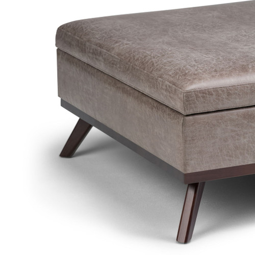 Owen - Square Coffee Table Storage Ottoman - Distressed Gray Taupe