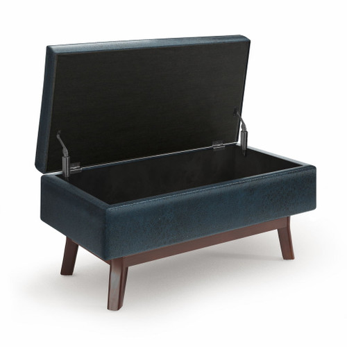 Owen - Small Rectangular Storage Ottoman - Distressed Dark Blue