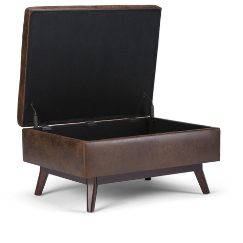 Owen - Coffee Table Storage Ottoman - Distressed Chestnut Brown