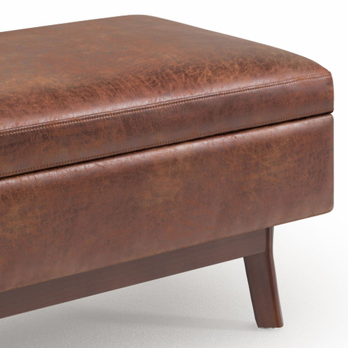 Owen - Small Rectangular Storage Ottoman - Distressed Saddle Brown
