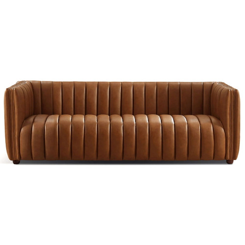 April - Mid-Century Modern Luxury Tight Back Leather Couch - Brown / Cognac / Rustic