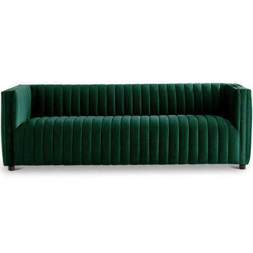 Dominic - Channel Tufted Velvet Sofa - Dark Green