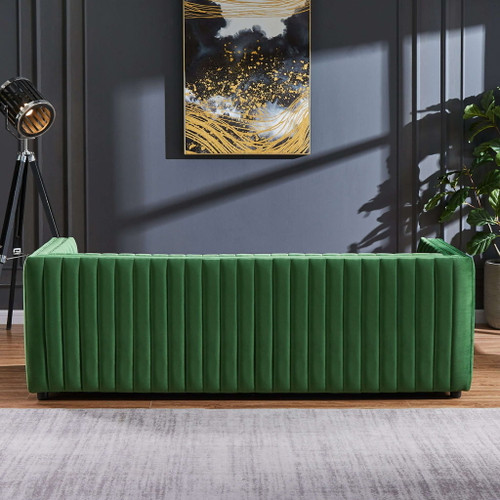 Dominic - Channel Tufted Velvet Sofa - Dark Green