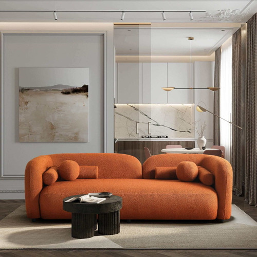 Donna - Japandi Style Boucle Sofa - Brown / Burnt Orange / Orange