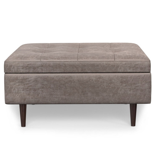 Shay - Mid Century Large Square Coffee Table Storage Ottoman - Gray