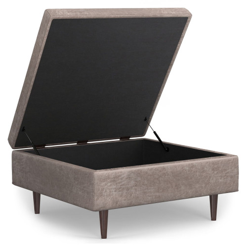 Shay - Mid Century Large Square Coffee Table Storage Ottoman - Gray