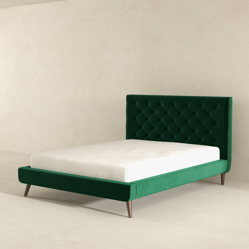 Dillon - Velvet Platform Bed Queen Size - Green