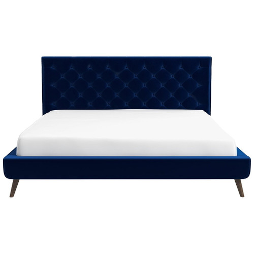 Dillon - Velvet Platform Bed King Size - Blue