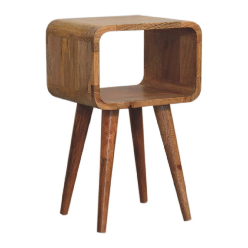 Mini Curved Open Bedside Table - Brown Oak
