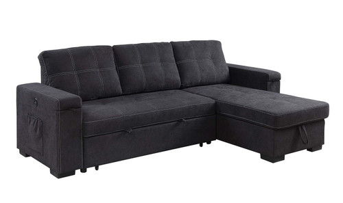 Toby - Reversible Sleeper Sectional Sofa With Storage Chaise Cup Holder Charging Ports And Pockets - Black