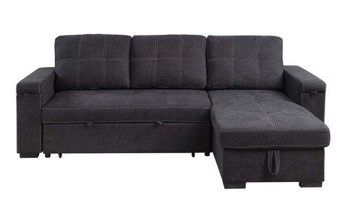 Toby - Reversible Sleeper Sectional Sofa With Storage Chaise Cup Holder Charging Ports And Pockets - Black